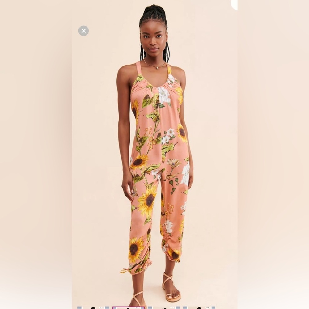 Agua Bendita Yellow Floral Jumpsuit Tropical Design NWOT